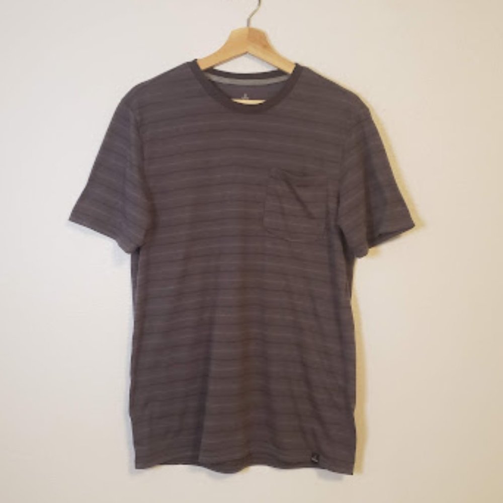 Prana Men's Large Gray Striped Short Sleeve Basic T-Shirt